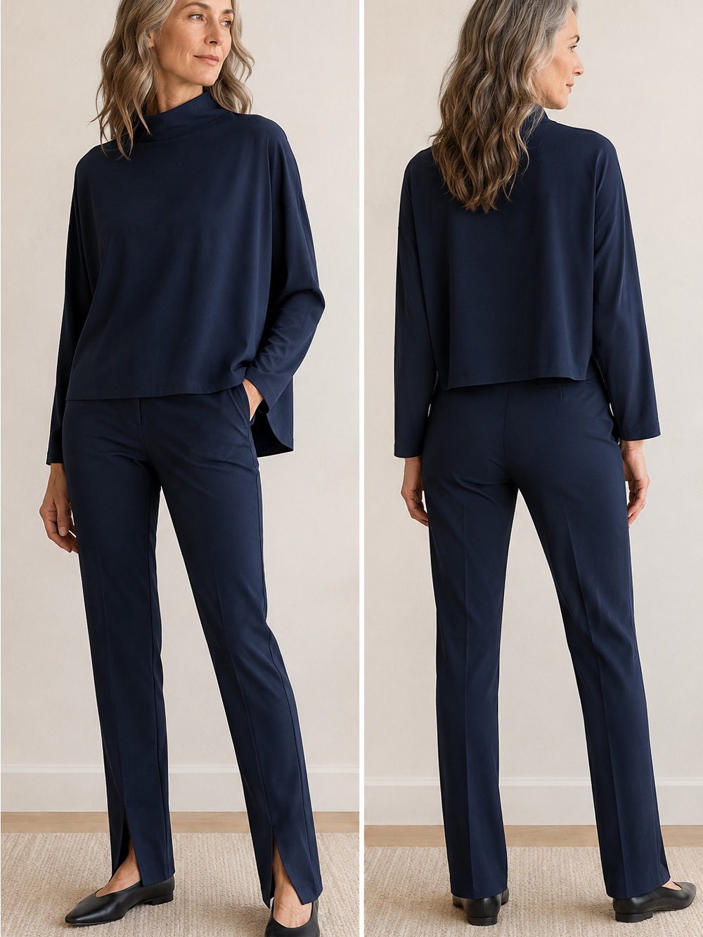 Porto SF Navy Front Split Slim Leg Pants Size 2 Stretch Trousers